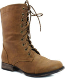 Round Toe Lace Up Military Bootie Combat Boots Women's