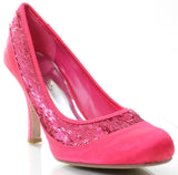 Sequin Fuchsia Satin Low Heel Pumps