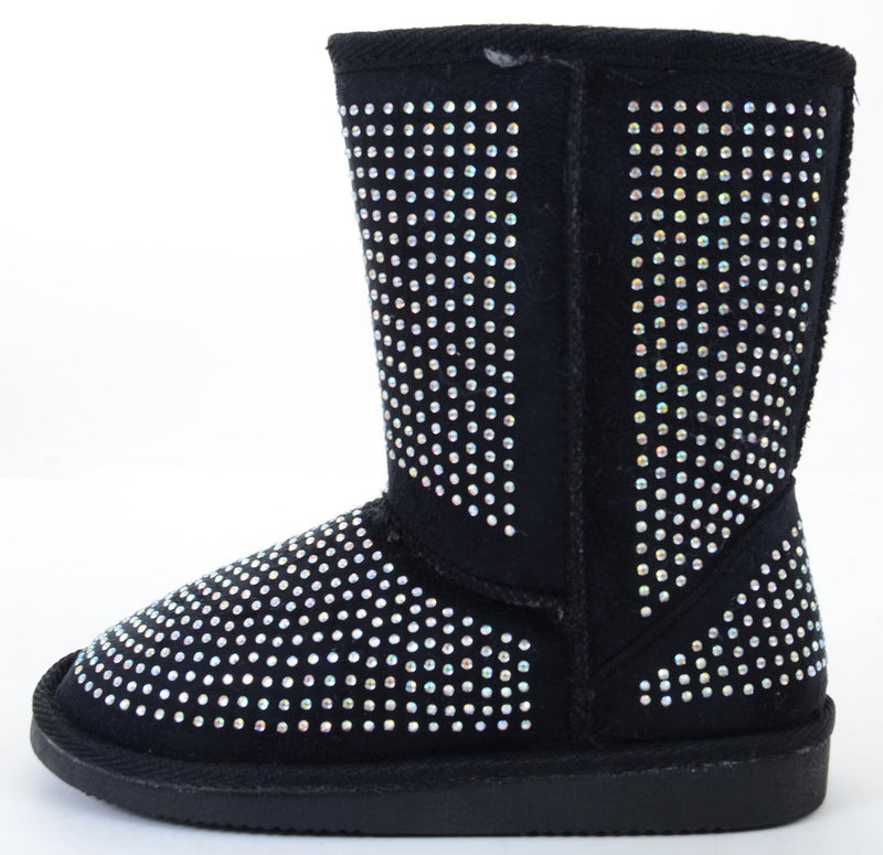 Girls Fur Rhinestone Faux Shearling Black Round Toe Ankle Boot KIDS