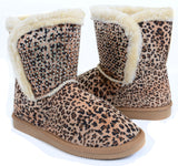 Girls Fur Rhinestone Faux Shearling Leopard Round Toe Ankle Boot KIDS