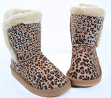 Girls Fur Rhinestone Faux Shearling Leopard Round Toe Ankle Boot KIDS