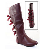 Lace-up Bow Back Detail Girls Knee High Flat Riding Boots