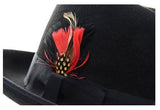 Black Blanded Fashion Wool Godfather Hat with Feather Unisex