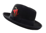 Black Blanded Fashion Wool Godfather Hat with Feather Unisex