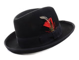 Black Blanded Fashion Wool Godfather Hat with Feather Unisex