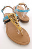 Gold Glitter Spike Studded T-strap Flat Sandal