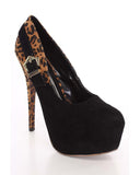 Leopard Print Black Faux Suede Stiletto Heels Platform Pump Fourever Funky