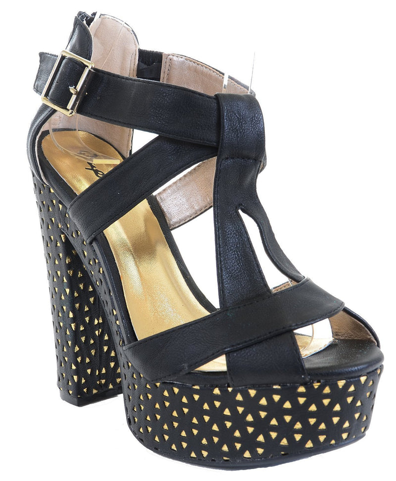  Open Toe Chunky Heels Cuffed Platform Sandal Women