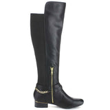  Criss Cross Two-tone Ankle Strap Side Zip Knee High Vegan Equestrian Pirate Boots