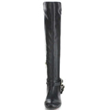  Criss Cross Two-tone Ankle Strap Side Zip Knee High Vegan Equestrian Pirate Boots