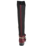  Burgundy Equestrian Criss Cross Two-tone Ankle Strap Side Zip Knee High Vegan Pirate Boots