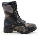 Cap Toe Black Camoflauge 8i Lace Up Lug Sole Combat Vegan Boots Women's