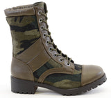  Cap Toe Army Green Camoflauge 8i Lace Up Lug Sole Combat Vegan Boots Women's