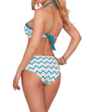 Teal Blue Chevron Zig Zag Print Halter 2pc Bikini Swimsuit