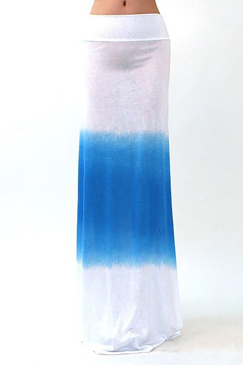 Blue White Ombre High Waist Fashion Maxi Skirt U.S.A
