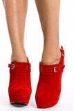 Red Faux Suede Buckle Platform Women's Booties Shooties