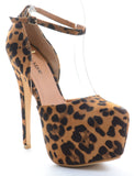 Leopard Ankle Strap Stiletto Hidden Platform Pin-up Pump