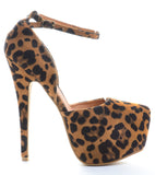 Leopard Ankle Strap Stiletto Hidden Platform Pin-up Pump