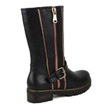  Black Gold zipper & Buckle embelished Women's Zip-up Mid-calf Riding Boot