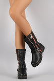  Black Gold zipper & Buckle embelished Women's Zip-up Mid-calf Riding Boot