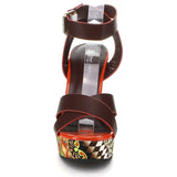  Colorful Abstract Floral Crisscross Platform Women's Wedge Sandals