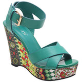  Colorful Abstract Floral Crisscross Platform Women's Wedge Sandals