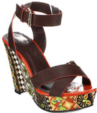  Colorful Abstract Floral Crisscross Platform Women's Wedge Sandals