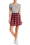 Womens Plaid Rib Knit Twofer Skater Dress Large