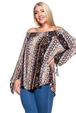 Plus Size Boho Paisley Print Off the Shoulder Fashion Top U.S.A