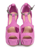  Orchid Suede Peep Toe T-Strap Cutout Platform Sandal 