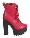 Chunky Lace Up Lug Sole Platform Ankle Combat Leatherette Vegan Boot