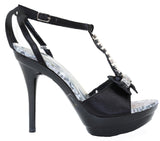 Jeweled Satin Bow Wedding Bridal Platform Heel Sandal Black