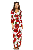 White Floral Rose Long Sleeve Maxi Dress with Slit U.S.A