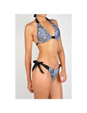 Women's Grey Animal Leopard Print Contrast Adjustable String Bikini