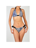 Women's Grey Animal Leopard Print Contrast Adjustable String Bikini