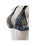 Women's Grey Animal Leopard Print Contrast Adjustable String Bikini