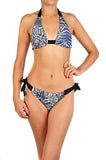 Women's Grey Animal Leopard Print Contrast Adjustable String Bikini