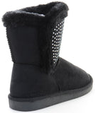  Girls Fur Rhinestone Faux Shearling Round Toe Ankle Boot KIDS Black