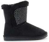  Girls Fur Rhinestone Faux Shearling Round Toe Ankle Boot KIDS Black