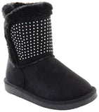  Girls Fur Rhinestone Faux Shearling Round Toe Ankle Boot KIDS Black