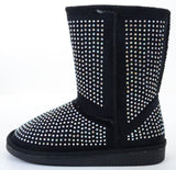 Fur Rhinestone Faux Shearling Black Round Toe Women's Boot