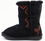  Tribal Zig-Zag Shearling Vegan Fur Suede Girls Black Boots KIDS