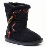  Tribal Zig-Zag Shearling Vegan Fur Suede Girls Black Boots KIDS