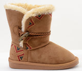  Tribal Zig-Zag Shearling Vegan Fur Suede Girls Black Boots KIDS