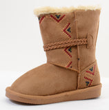  Tribal Zig-Zag Shearling Vegan Fur Suede Girls Black Boots KIDS