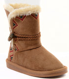  Tribal Zig-Zag Shearling Vegan Fur Suede Girls Black Boots KIDS