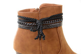 Suede Anklet Tassel Western Chunky Heeled Ankle Boots