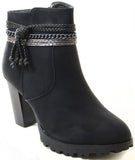 Suede Anklet Tassel Western Chunky Heeled Ankle Boots