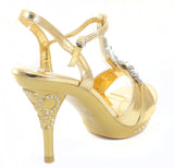  Chunky Jeweled Bling Crystals Gold Heels Formal Platform Sandals