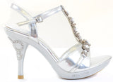  Chunky Jeweled Bling Crystals Silver Heels Formal Platform Sandals 